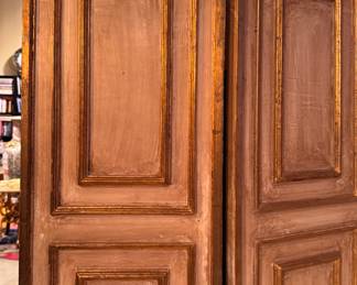 Italian Harlequin Room Divider. Hand-Painted Gilt Figures on Raised Panels.  Measures 6' H with Four 18" Wide Panels. Photo 5 of 5. 