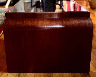 Mid-Century Waterfall Coffee Table with Ebony Mirrored Glass Top. Measures 37" W x 21" D x 16" H. Photo 2 of 3. 