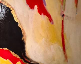 Mixed Media on Canvas Signed by Artist Sonia Risolia (1926 - 2002).  Measures 60" H x 40" W. Photo 3 of 4. 