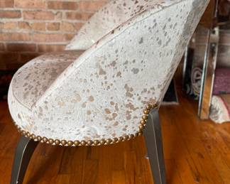 Cocoon Chair Upholstered in Metallic Hair on Cowhide with Nailhead Trim. Measures 30" W x 36" D. Photo 2 of 3. 
