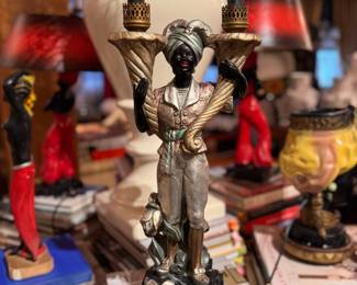 Hollywood Regency Style Hand-Painted Plaster Figural Male & Female Candelabras. Photo 1 of 4. 