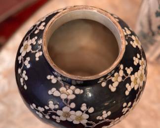 Japanese Ebony Chinoiserie Ginger Jar with Lid. Measures 17" H x 8" At Widest. Photo 2 of 3. 