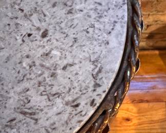 Pair of Louis XVI Style Gilt Metal Demi-Lunes with Granite Tops. Each Measures 33" W x 26" D x 58" H. Photo 4 of 6. 