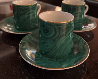 Neiman Marcus Malachite Green Porcelain China with 24 K Gold Trim. Made In Japan: Set of 7 Salad Plates, Set of 8 Bread & Butter Plates & Set of 3 Demitasse & Saucers. Photo 6 of 7. 