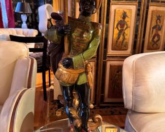 Hollywood Regency Style Hand-Painted Plaster Figural Table Lamp with Red Umbrella Shade. Measures Approximately 38" H. Photo 2 of 2. 