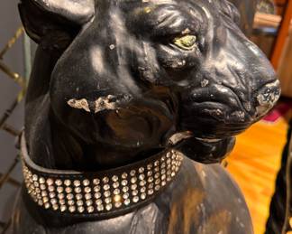 PANTHER #2: Cast Concrete Black Panther Statue with Rhinestone Collar - 2 Available. Each Measures 33" H with 14" x 20" Base. Photo 7 of 8. 