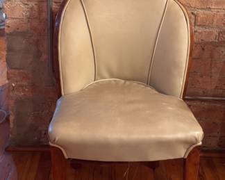 Set of 4 Art Deco Burl Wood Cloud Chair Upholstered in Faux Leather Attributed to Harry and Lou Epstein. Measures 22" W x 23" D  with 18" Seat Height. Photo 1 of 3. 