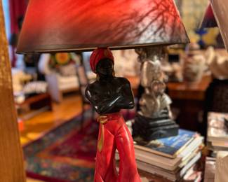 Pair of French Art Deco Hand Painted Male & Female Table Lamps. Circa 1940s. Photo 1 of 2. 