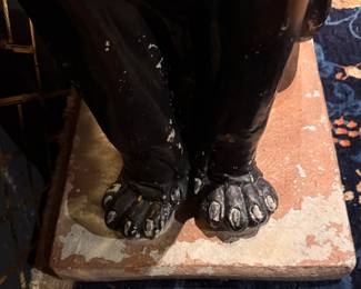 PANTHER #1 (CRACKED BASE): Cast Concrete Black Panther Statue with Rhinestone Collar - 2 Available. Each Measures 33" H with 14" x 20" Base. Photo 4 of 8. 