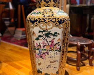 Mid-Century Reproduction Hunt Scene Lidded Urn. Measures 34" H x 14" At Widest. Photo 1 of 8. 