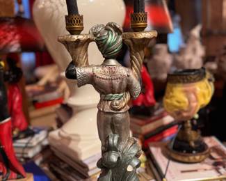 Hollywood Regency Style Hand-Painted Plaster Figural Male & Female Candelabras. Photo 2 of 4. 