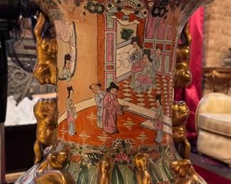 Mid-Century Chinese Famille Rose Porcelain Palace Urn. Measures 3' 1" H x 18" At Widest. Photo 5 of 7. 