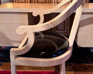 Art Deco Tesselated Bone Desk and Spoon Back Chair Set. Desk Measures 72" W x 24" D x 27.5" H. Chair Measures 23" W x 27" D  with 17" Seat Height. Photo 7 of 8. 