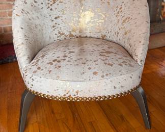 Cocoon Chair Upholstered in Metallic Hair on Cowhide with Nailhead Trim. Measures 30" W x 36" D. Photo 1 of 3. 