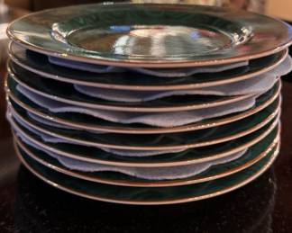 Neiman Marcus Malachite Green Porcelain China with 24 K Gold Trim. Made In Japan: Set of 7 Salad Plates, Set of 8 Bread & Butter Plates & Set of 3 Demitasse & Saucers. Photo 2 of 7. 