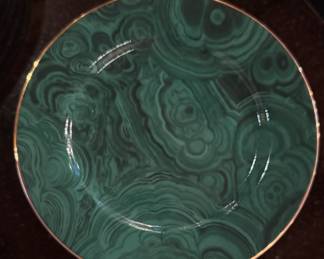 Neiman Marcus Malachite Green Porcelain China with 24 K Gold Trim. Made In Japan: Set of 7 Salad Plates, Set of 8 Bread & Butter Plates & Set of 3 Demitasse & Saucers. Photo 1 of 7. 
