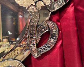 Venetian Glass Mirror with "Ribbon / Bow" Detail. Measures 56" H x 36" W. Photo 2 of 3. 