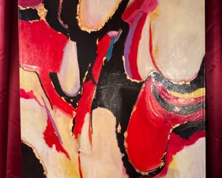 Mixed Media on Canvas Signed by Artist Sonia Risolia (1926 - 2002).  Measures 60" H x 40" W. Photo 1 of 4. 