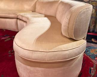 Mid-Century Three-Piece Curved Sofa. Measures 124" W x 36" D x 29" H x 18" Seat Height. Photo 3 of 6. 