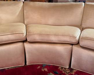 Mid-Century Three-Piece Curved Sofa. Measures 124" W x 36" D x 29" H x 18" Seat Height. Photo 4 of 6. 