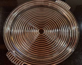 Anchor Hocking Manhattan Pattern Art Deco Glass Platter. Measures 16" D. 