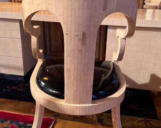 Art Deco Tesselated Bone Desk and Spoon Back Chair Set. Desk Measures 72" W x 24" D x 27.5" H. Chair Measures 23" W x 27" D  with 17" Seat Height. Photo 8 of 8. 