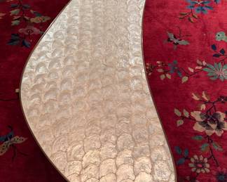 Sculptural Mid-Century Modern Cocktail Table with Freeform Biomorphic Top and Slender Metal Legs. Likely Italian or French Manufacture, circa 1950s–1960s.  Measures 68" W x 26" D x 16" H. Photo 3 of 7. 