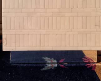 Art Deco Tesselated Bone Desk and Spoon Back Chair Set. Desk Measures 72" W x 24" D x 27.5" H. Chair Measures 23" W x 27" D  with 17" Seat Height. Photo 5 of 8. 