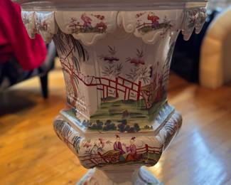 Chinese Famille Verte Porcelain Urn. Measures 21" H x 16" D. Photo 3 of 5.