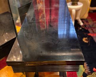 Art Deco Console with Ebony Lacquered Top and Walnut Veneer Base. Measures 54" W x 20" D x 30" H. Photo 5 of 8. 