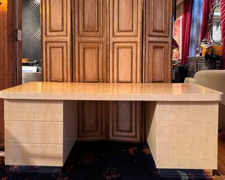 Art Deco Tesselated Bone Desk and Spoon Back Chair Set. Desk Measures 72" W x 24" D x 27.5" H. Chair Measures 23" W x 27" D  with 17" Seat Height. Photo 1 of 8. 