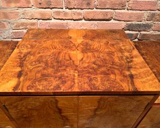 Art Deco Burl Walnut Cocktail Cabinet, Harry & Lou Epstine Furniture Company, England. Measures 62" W x 21" D x 44" H. Photo 3 of 8. 