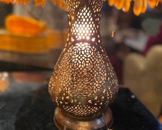 Vintage Syrian Pierced Brass Table Base with Beaded Fringe. Photo 2 of 4. 