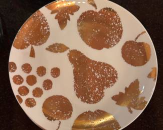Set of 6 Crate & Barrel Gold Fruit Salad Plates. 