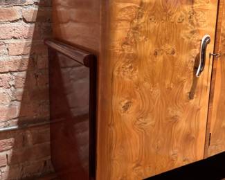 Art Deco Burl Walnut Cocktail Cabinet, Harry & Lou Epstine Furniture Company, England. Measures 62" W x 21" D x 44" H. Photo 5 of 8.