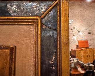 Italian Harlequin Room Divider. Hand-Painted Gilt Figures on Raised Panels.  Measures 6' H with Four 18" Wide Panels. Photo 4 of 5. 