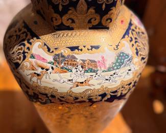 Mid-Century Reproduction Hunt Scene Lidded Urn. Measures 34" H x 14" At Widest. Photo 5 of 8. 