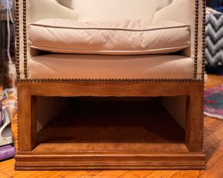 Vegan Leather Upholstered Porters Chair with Nailhead Trim. Measures Photo 5 of 6. 