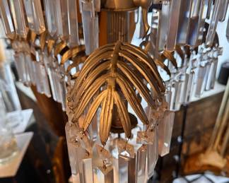 Hollywood Regency Bronze D'Ore Palm Frond & Crystal Chandelier in the Style of Maison Bagues. Photo 2 of 2. 