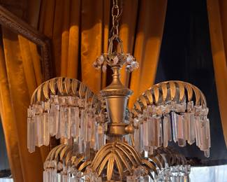 Hollywood Regency Bronze D'Ore Palm Frond & Crystal Chandelier in the Style of Maison Bagues. Photo 1 of 2. 