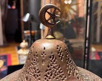 Vintage Syrian Pierced Brass Table Base with Beaded Fringe. Photo 4 of 4. 