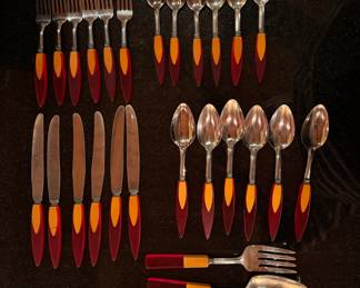 1930s Dual Toned Butterscotch & Cherry Red  Bakelite Flatware. Photo 1 of 2. 