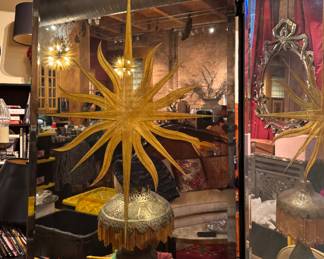 Hollywood Regency Four-Glass Panel Divider with Sun Ray Motif. Measures 6' H with Four 18" W Panels. Photo 3 of 3. 