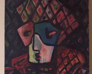 Cubist Harlequin Oil on Canvas. 