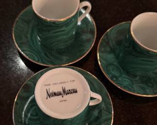 Neiman Marcus Malachite Green Porcelain China with 24 K Gold Trim. Made In Japan: Set of 7 Salad Plates, Set of 8 Bread & Butter Plates & Set of 3 Demitasse & Saucers. Photo 7 of 7. 