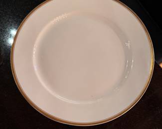 M & Z Gold Rim Porcelain China. Pieces Include: Set of 12 Dinner Plates, Set of 12 Bread & Butter Plates, Set of 6 Fruit Bowls, Set of 5 Dessert Plates, Set of 4 Cups & 5 Saucers. Plus, 5 Platters.  Photo 1 of 3. 
