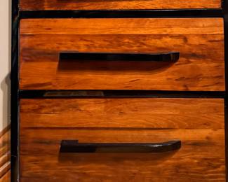 Donald Deskey Art Deco Secretary Desk with Black Lacquered Trim & Shelves and Drop-Down Writing Surface. Measures 48" W x 16" D x 38" H. Photo 3 of 5. 