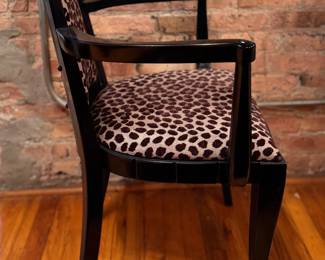 Set of 8 Art Deco Ebonized Wood Dining Chairs Upholstered in Leopard Fabric - 2 Arm and 6 Side Chairs. Each Measures 23" W x 22" D with 19" Seat Height. Photo 3 of 4. 