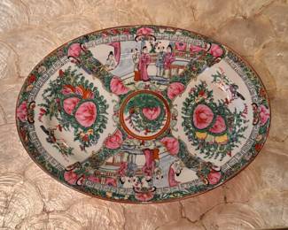 Chinese Famille Rose Platter. Measures 14.5" W x 10" D.  Photo 1 of 2. 