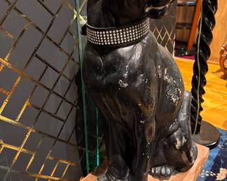PANTHER #2: Cast Concrete Black Panther Statue with Rhinestone Collar - 2 Available. Each Measures 33" H with 14" x 20" Base. Photo 8 of 8. 